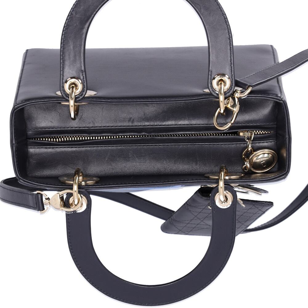 Christian Dior Lady Dior Medium Bag Handbag Black Blue Calf Skin - Picture 9 of 10